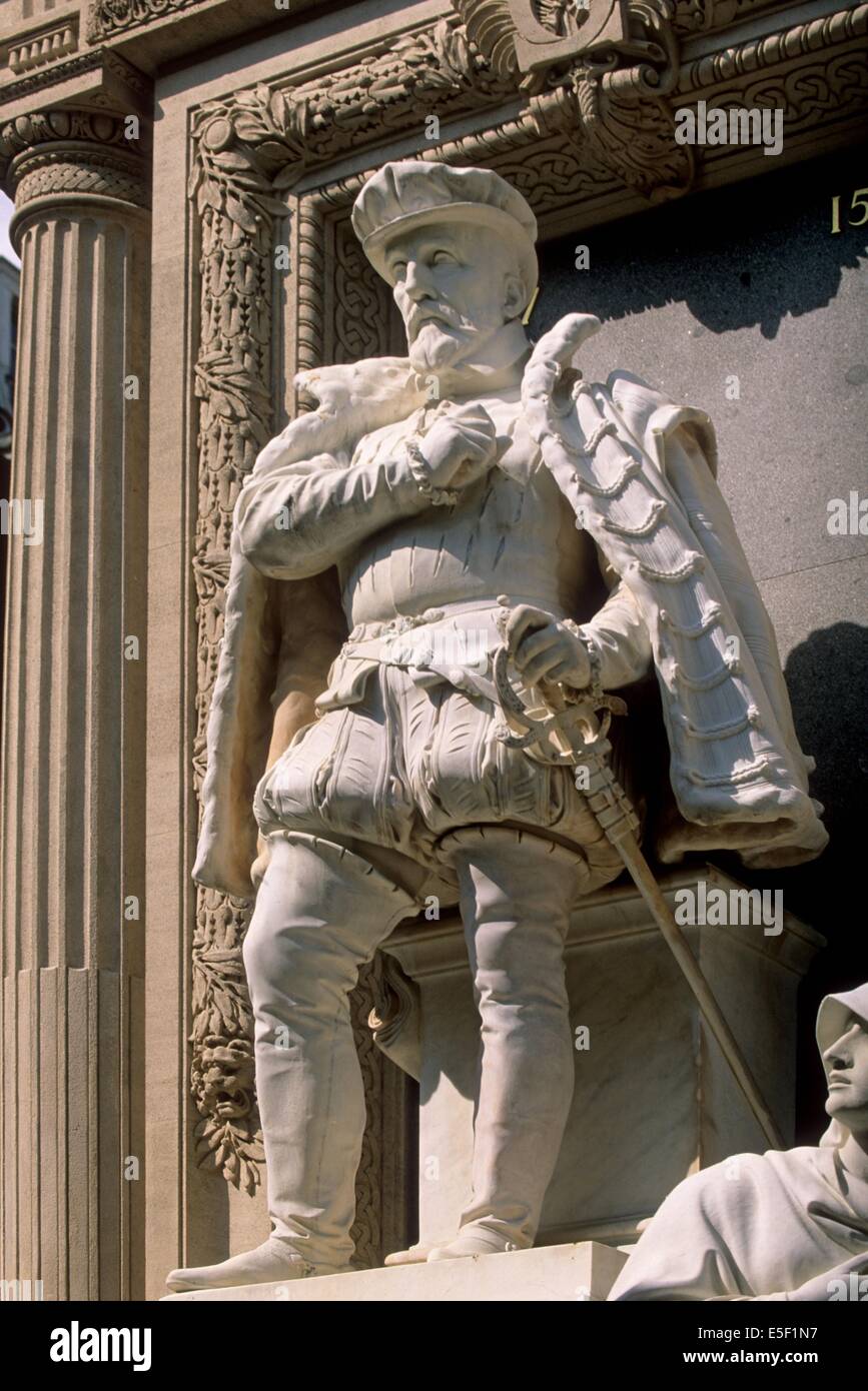 Francia, ile de france, parigi 1er circondario, rue de rivoli, oratoire du louvre, amiral de coligny, statua, religione protestante, Foto Stock