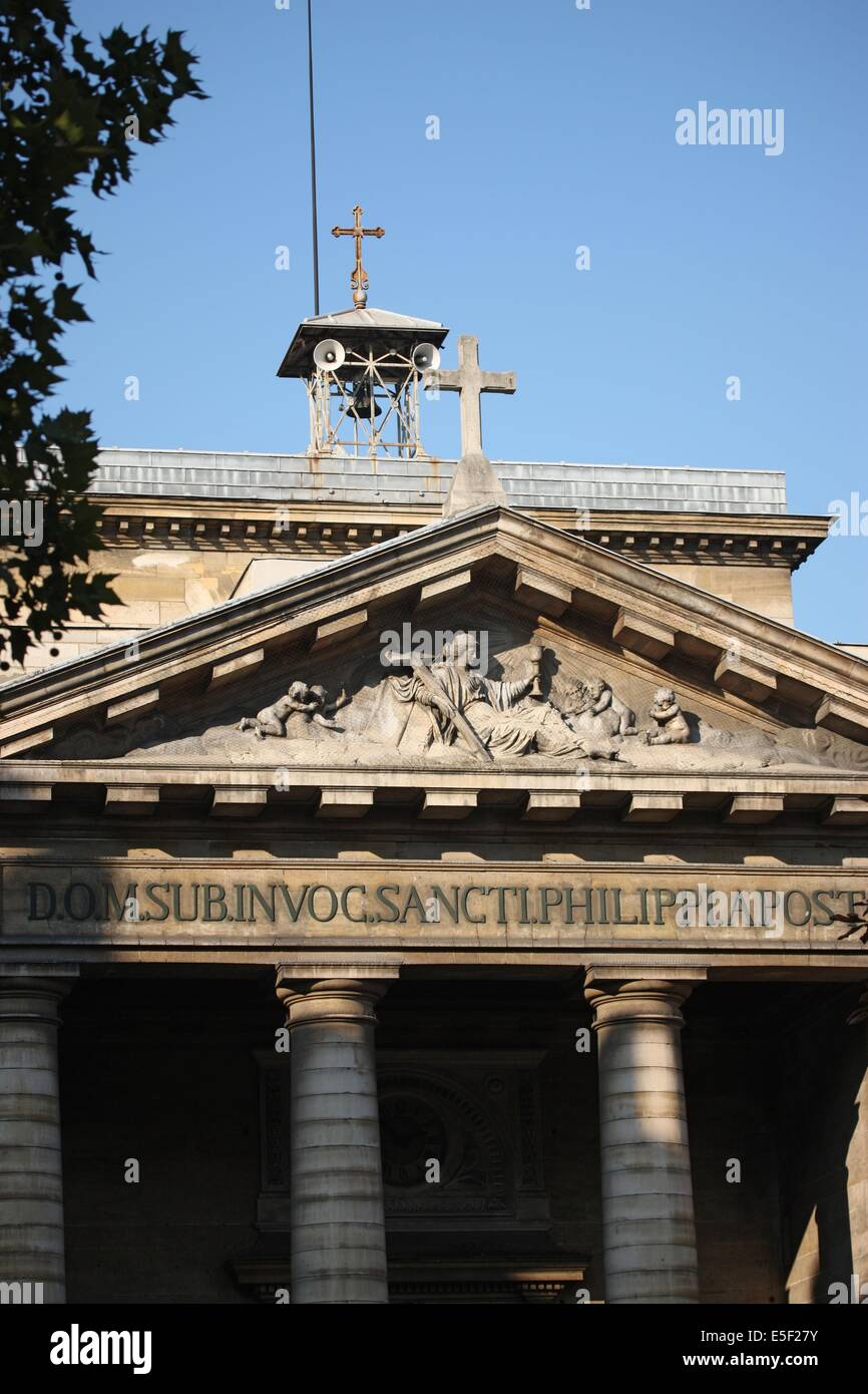 Francia, ile de france, parigi 8e circondario, eglise saint philippe du roule, 154 rue du faubourg saint honore, architecte chalgrin, facciata, colonnes, porche, scultura, frontale, Foto Stock