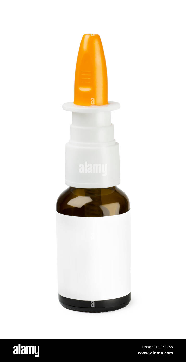 Spray Nasale su sfondo bianco Foto Stock