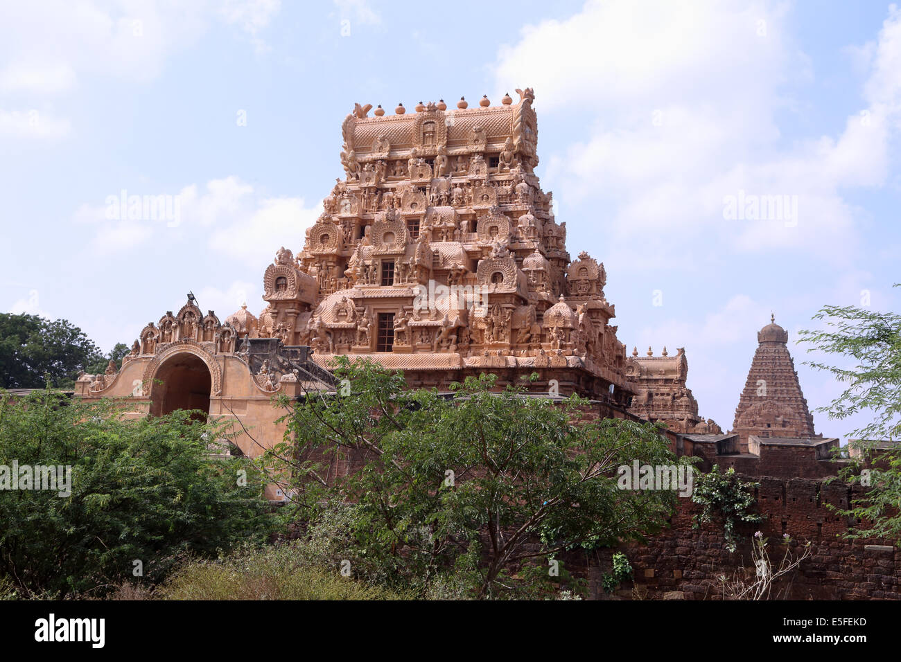 Tempio Brihadeshwara Raja Rajeswara tempio, Rajarajeswaram, Periya Kovil, Peruvudaiyar Kovil, Thanjavur, Tamil Nadu, India Foto Stock