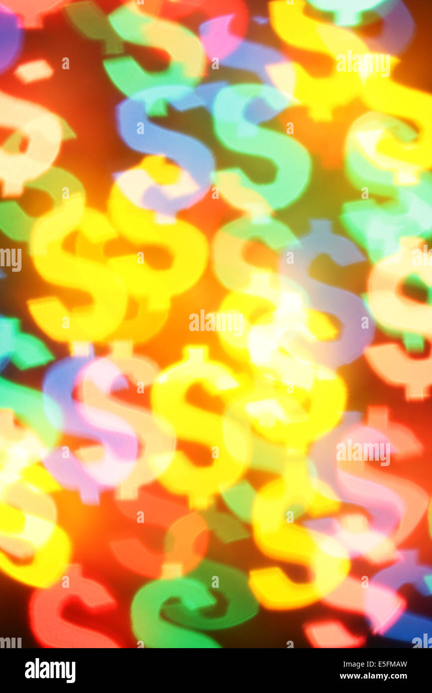 Colorato sfocata simboli di dollaro, può essere utilizzato come sfondo Foto Stock