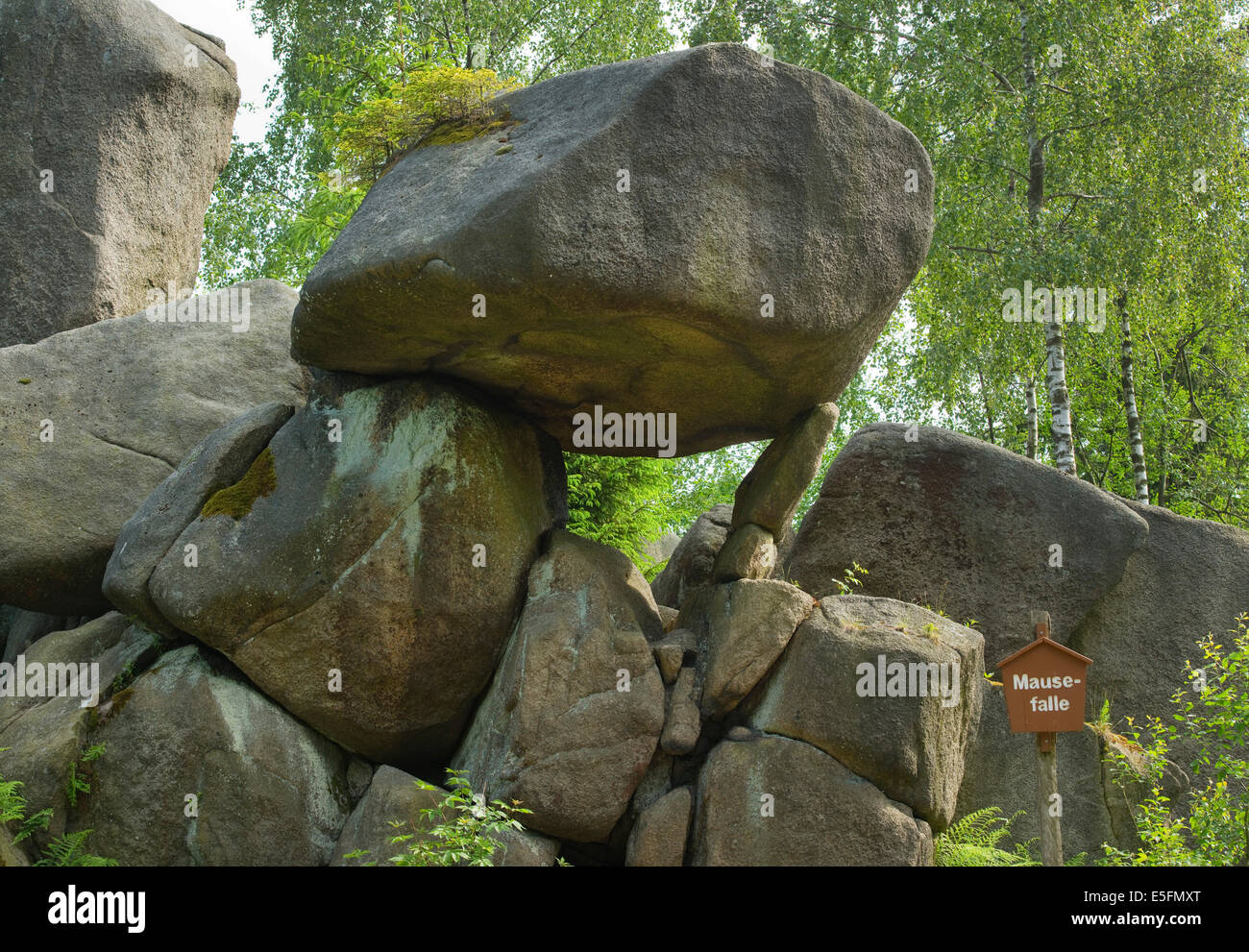 Mausefalle o mousetrap formazione di roccia, vicino a Goslar, Harz, Bassa Sassonia, Germania Foto Stock