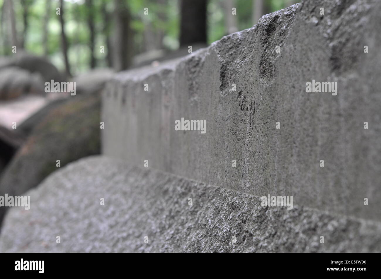 Massiccio di granito scolpite dai Romani a blockfield (Felsenmeer), Odenwald, Germania Foto Stock