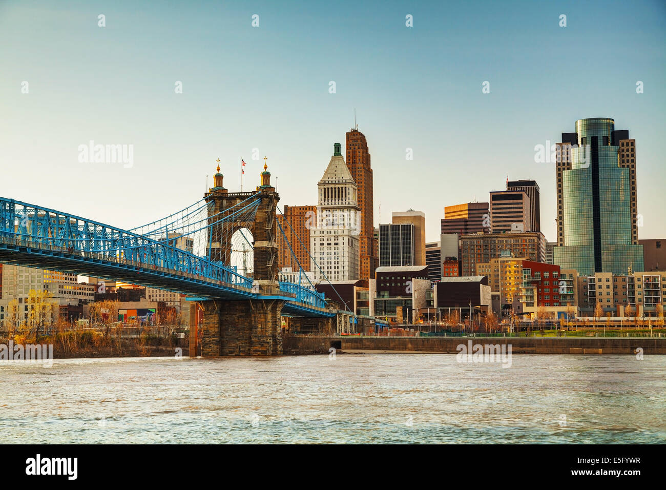 Cincinnati Downtown panoramica di sera Foto Stock