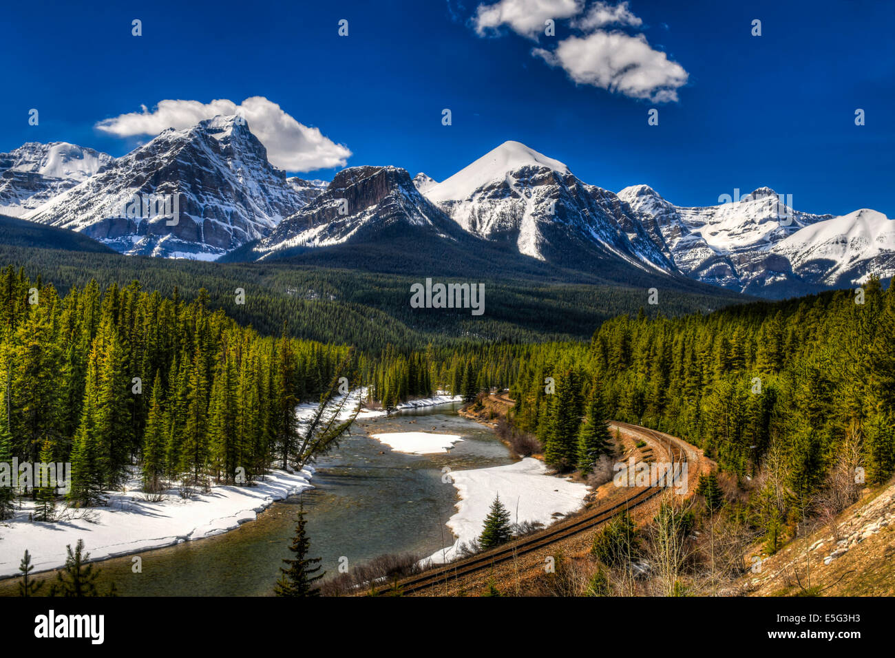 Scenic Morant curva della ferrovia il Parco Nazionale di Banff Alberta Canada Foto Stock