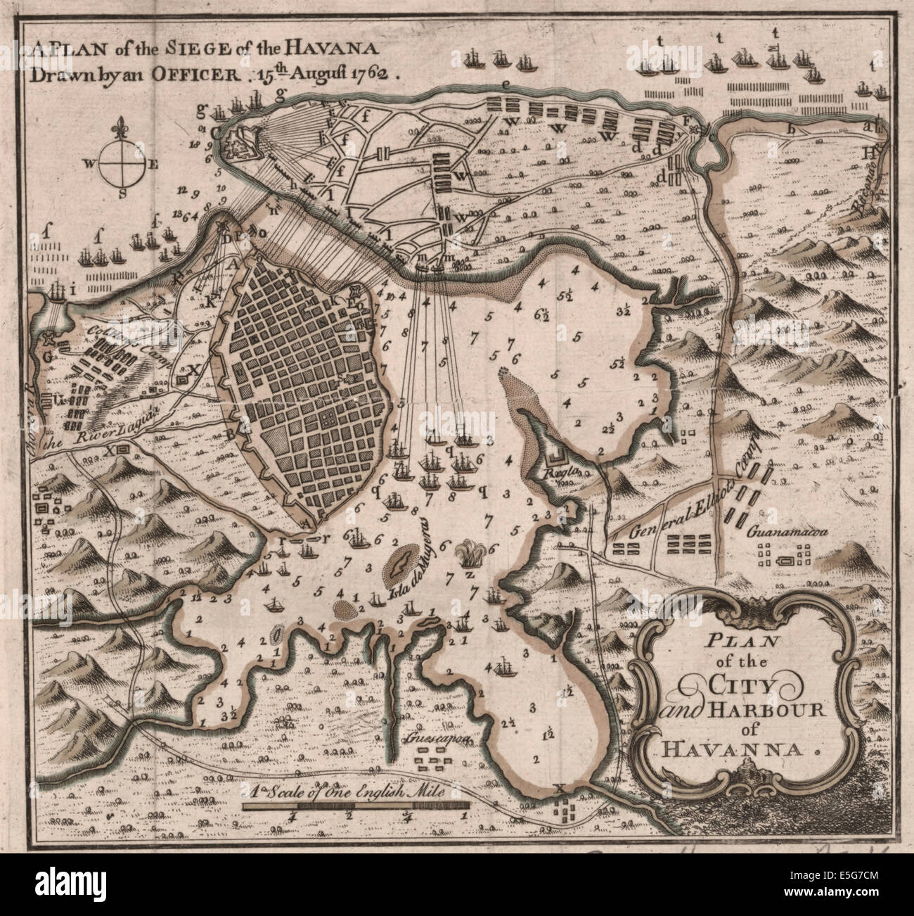 Un piano dell'assedio di l'Avana. Disegnata da un funzionario.15 agosto 1762., pianta della città e del porto di Havanna. 1763 Foto Stock