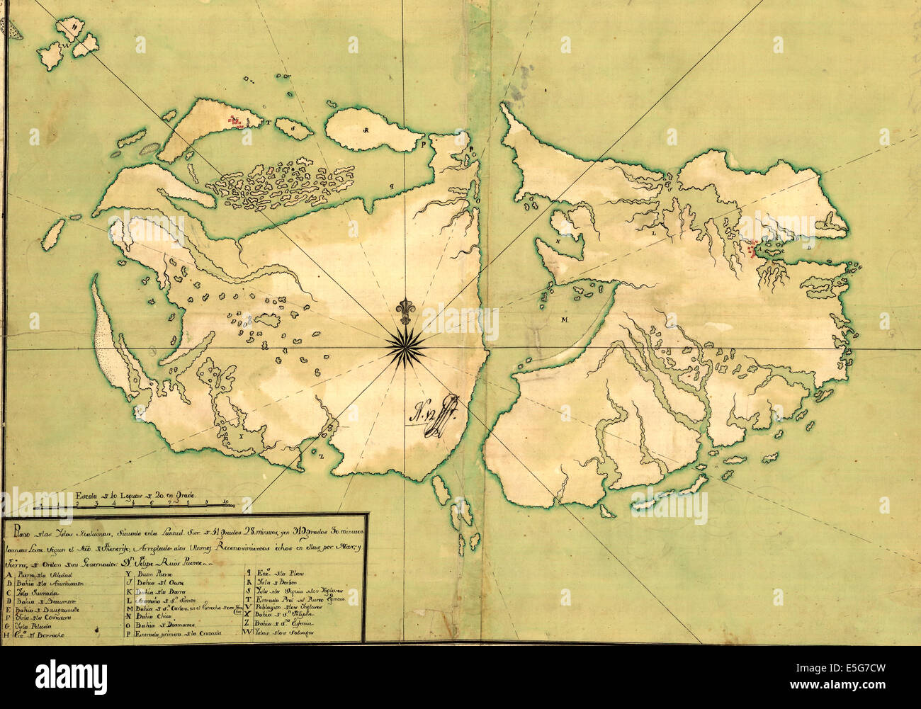 Mappa di Isole Falkland o Malvinas, circa 1700 Foto Stock