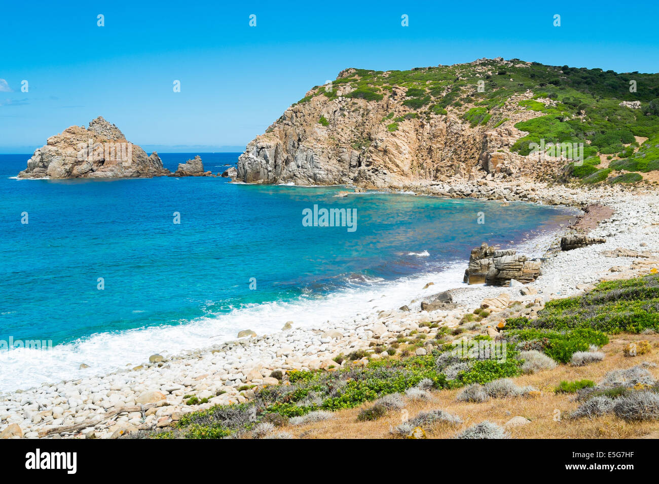 Stony spiaggia di Capo Pecora, Buggerru, Sardegna Occidentale, Italia Foto Stock