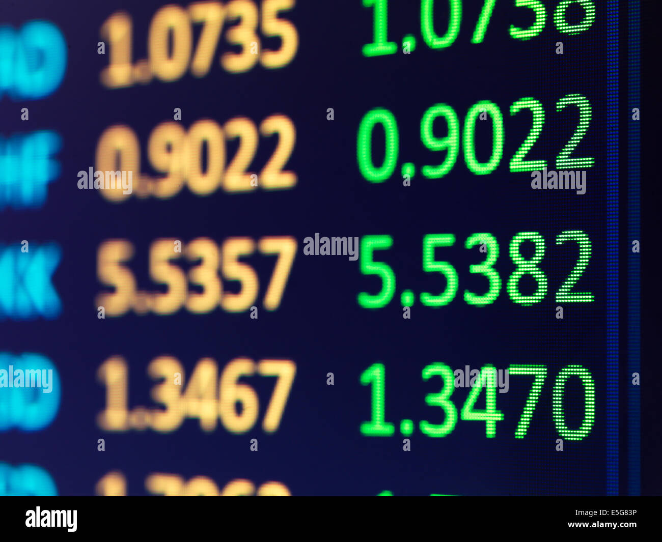 Numeri astratti sul display elettronico, Forex tassi di cambio valuta Foto Stock