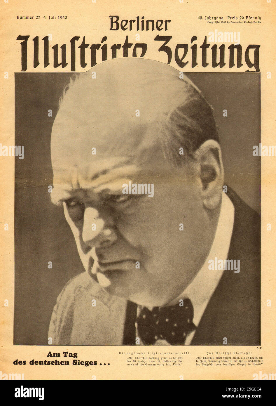 1940 Berliner Illustrierte Zeitung ront pagina che mostra il Primo ministro inglese Winston Churchill Foto Stock