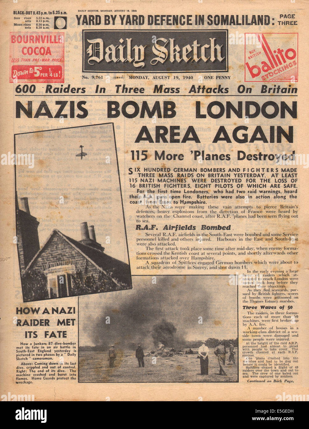 1940 Daily Sketch pagina anteriore reporting battaglia della Gran Bretagna Foto Stock