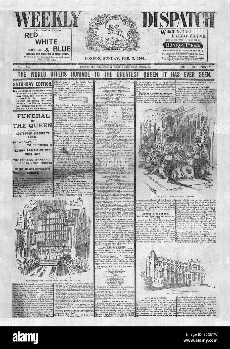 1901 Spedizione settimanale pagina anteriore segnalato il funerale della regina Victoria Foto Stock