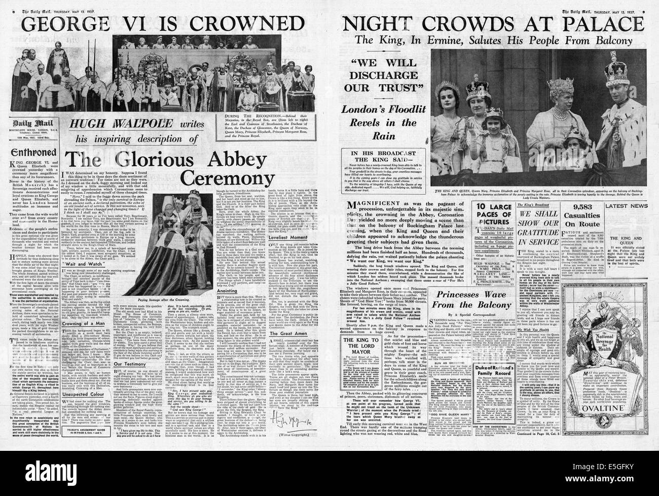 1937 Il Daily Mail [pagine 8 & 9] Pagina anteriore reporting incoronazione del re George VI Foto Stock