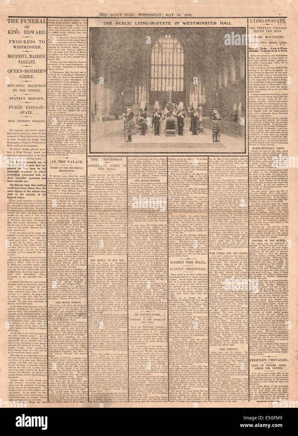 1910 Daily Mail pagina 7 relazioni i funerali di Re Edoardo VII Foto Stock