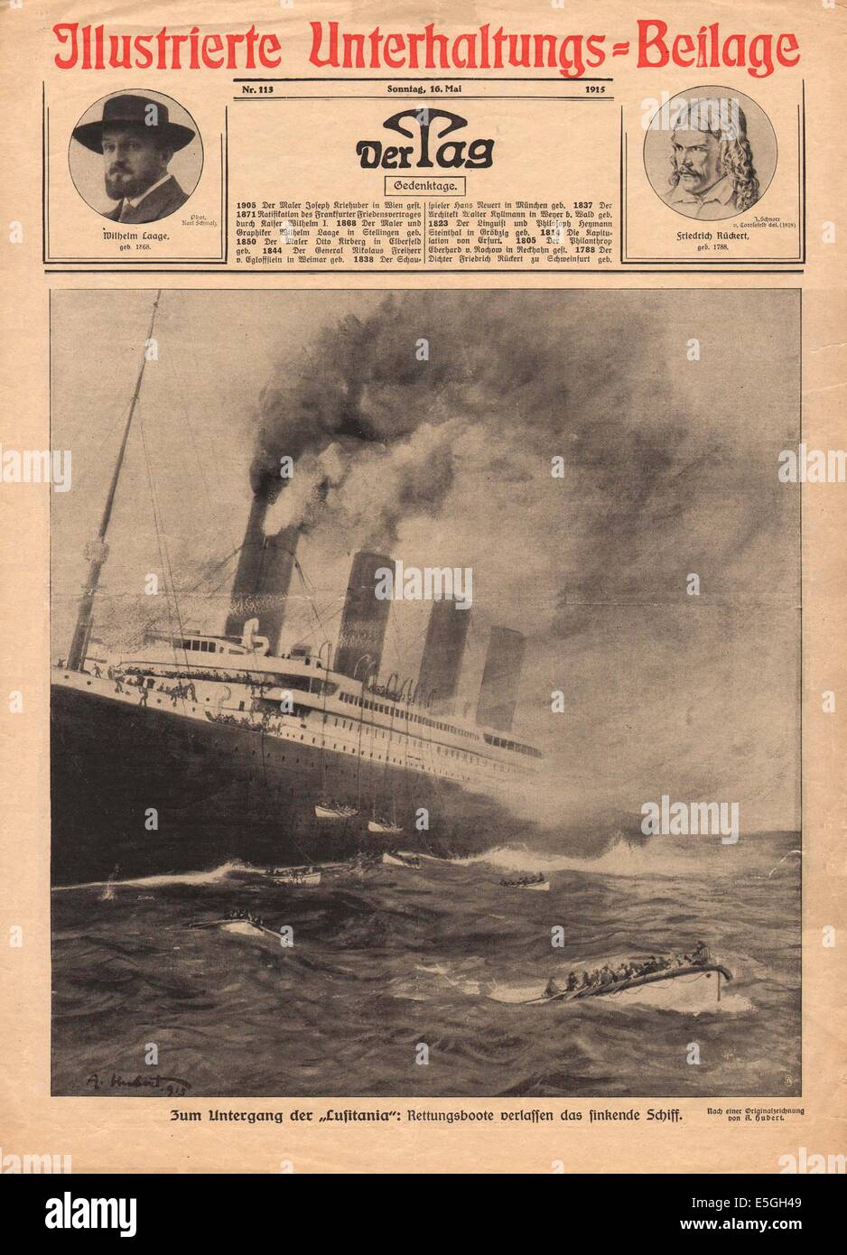 1915 Der Tag pagina anteriore reporting affondamento del Lusitania Foto Stock