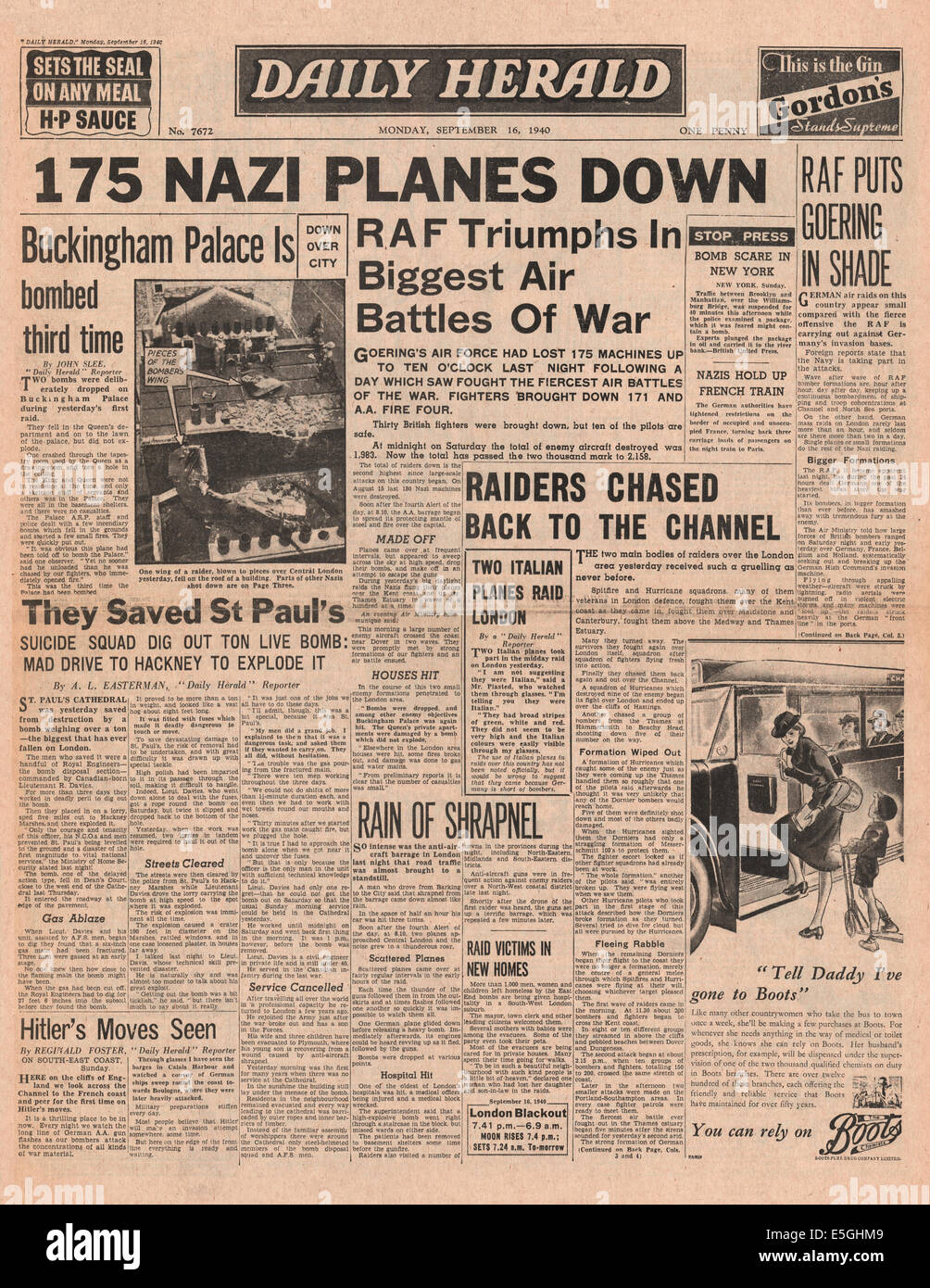 1940 Daily Herald pagina anteriore reporting RAF e Luftwaffe le battaglie per Londra e il Sud Est Inghilterra Foto Stock