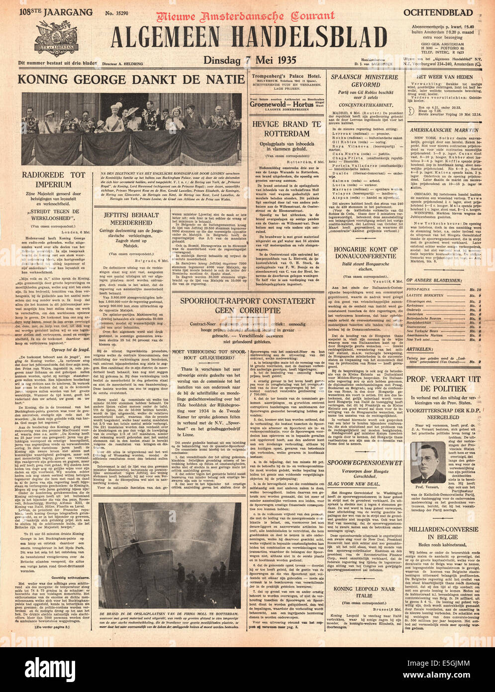 1938 Algemeen Handelsblad (Olanda) pagina anteriore segnalato l'argento celebrazioni giubilari del re Edward VII a Londra Foto Stock
