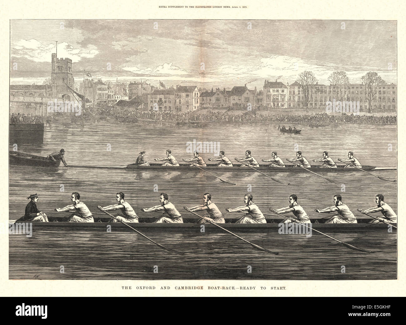 1873 Illustrated London News illustrazione della Oxford - Cambridge boat race Foto Stock