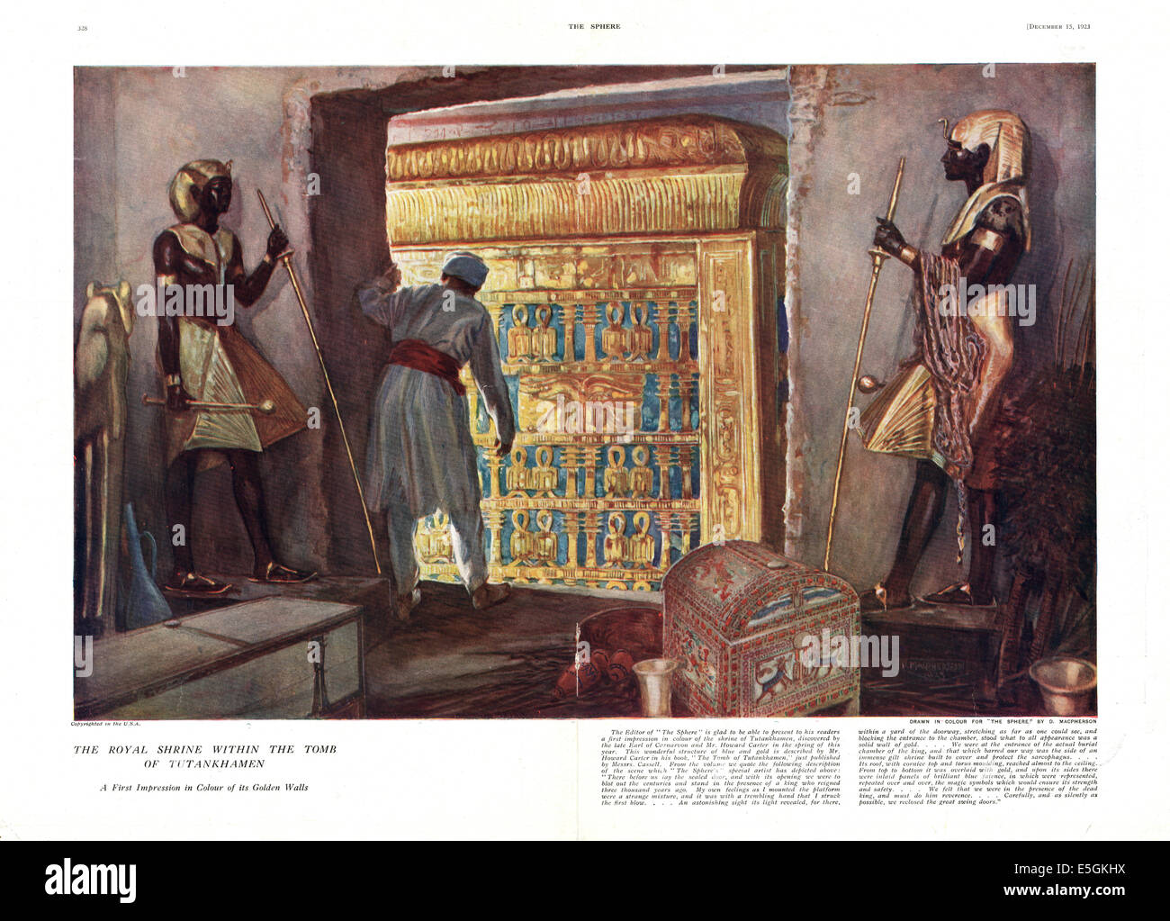 1923 La sfera magazine illustrazione della scoperta di Tutenkhamen la tomba in Egitto Foto Stock