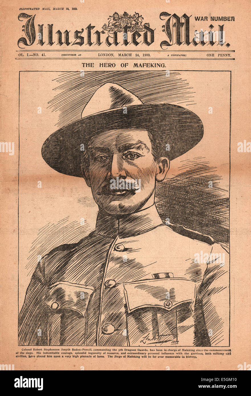 1900 illustrato Mail pagina anteriore illustrazione del colonnello Robert Baden-Powell Foto Stock