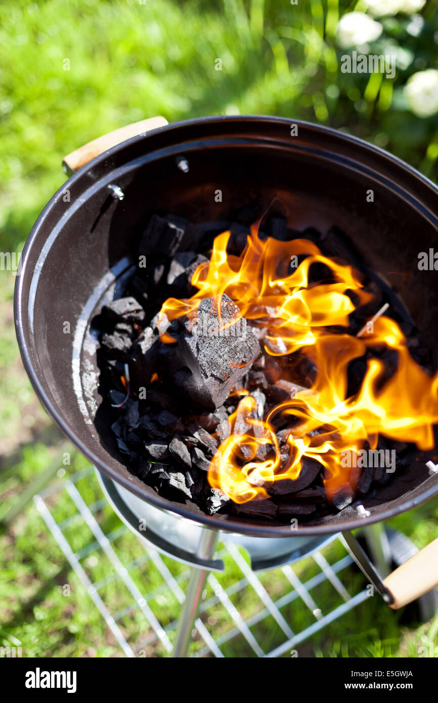 Hot carbone che brucia, grill sul fuoco Foto Stock