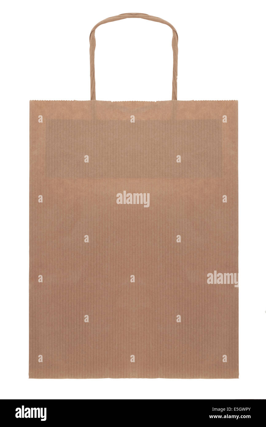 Carta marrone borsa di trasporto su sfondo bianco Foto Stock