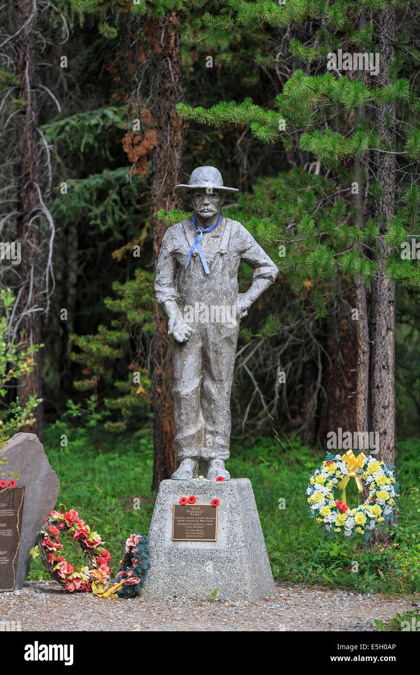 Internamento ucraino Camp memorial, Castle Mountain internamento Camp, il Parco Nazionale di Banff, Alberta, Canada Foto Stock
