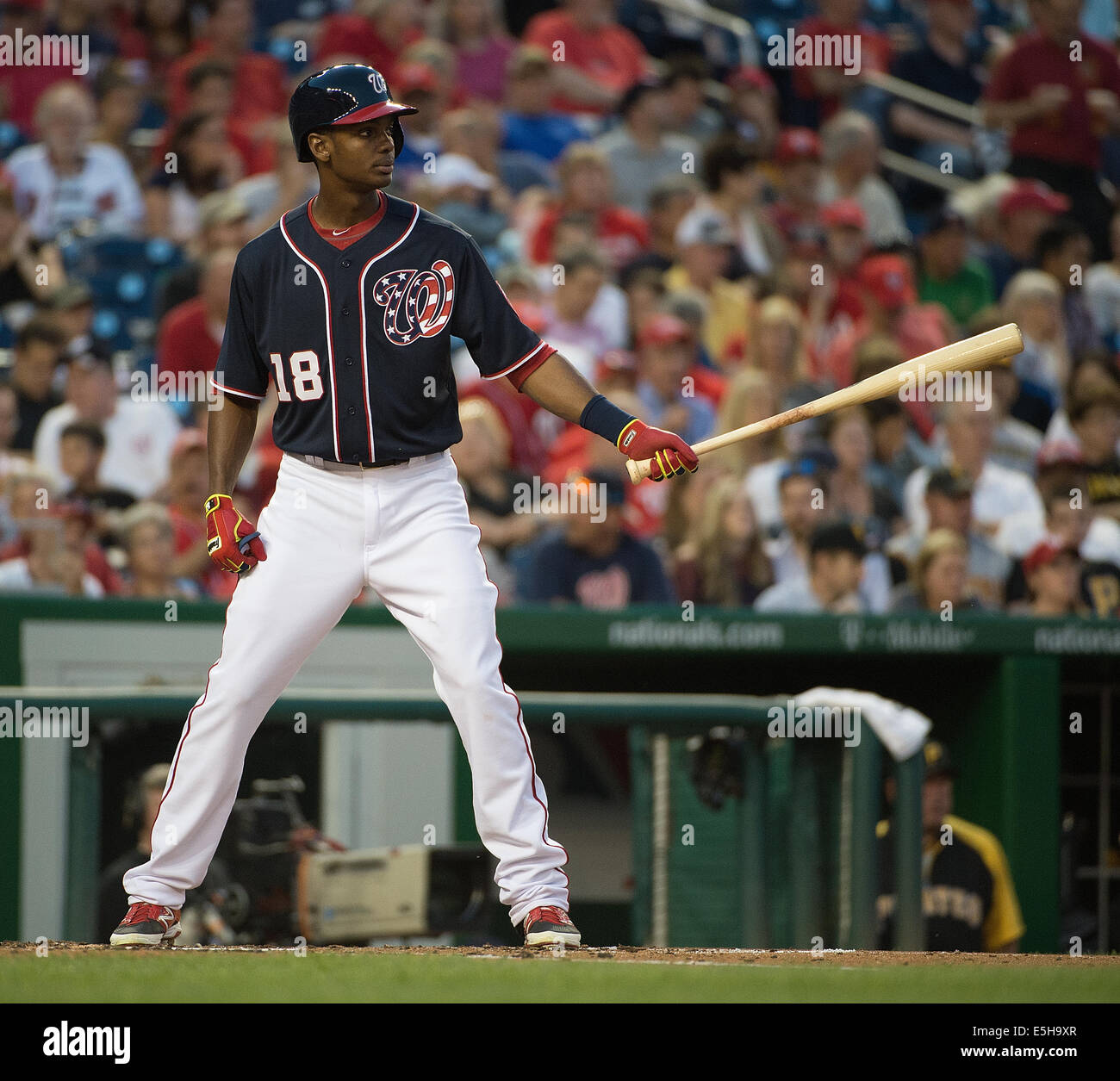 Washington DC, Stati Uniti d'America. Il 15 agosto, 2014. Washington cittadini diritto fielder Michael Taylor (18) a bat contro i pirati di Pittsburgh durante il loro gioco a cittadini Park a Washington D.C, Venerdì, 15 agosto 2014. Credito: Harry Walker/Alamy Live News Foto Stock