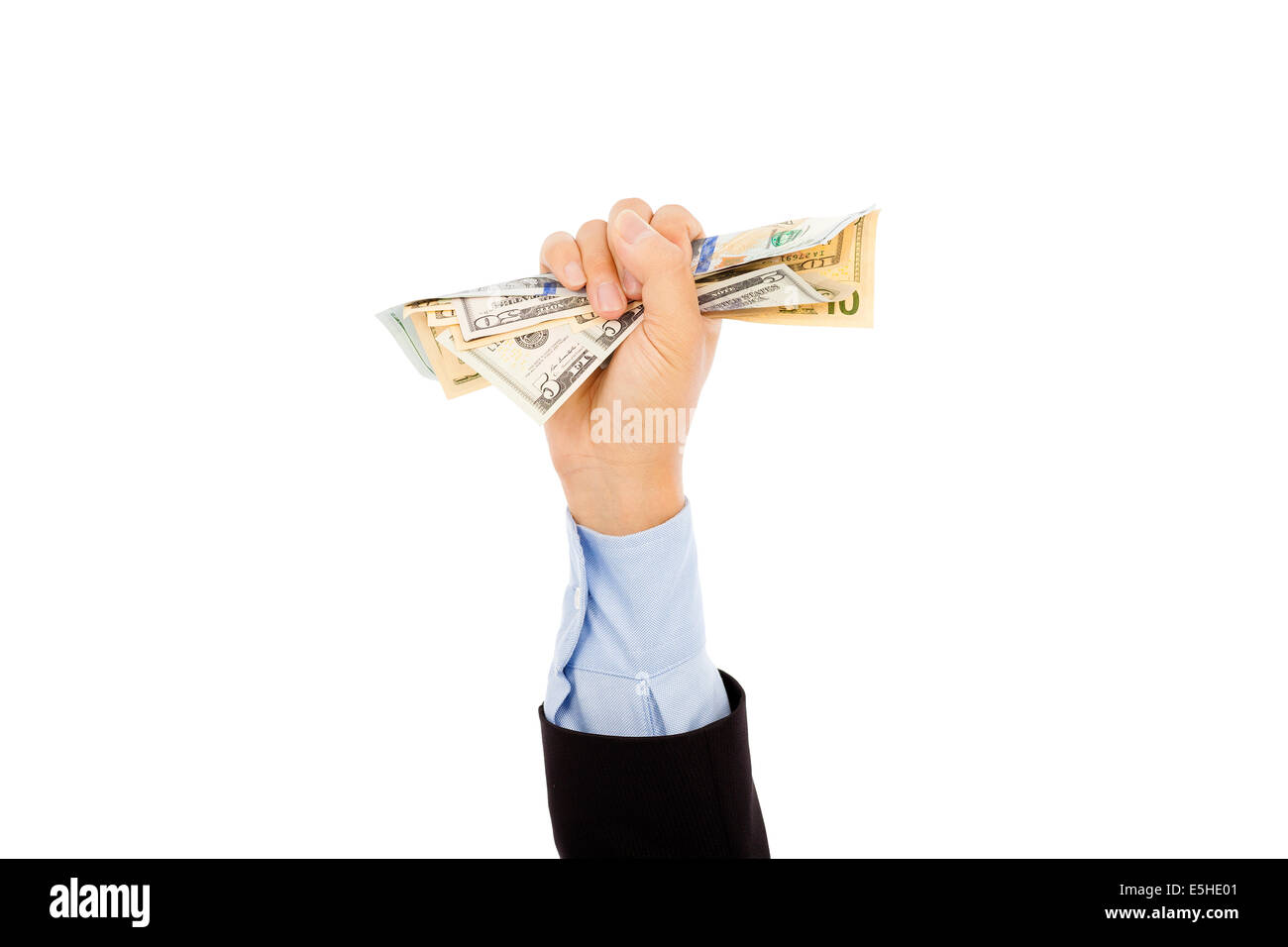 Imprenditore il mano che tiene una manciata di dollari. Foto Stock