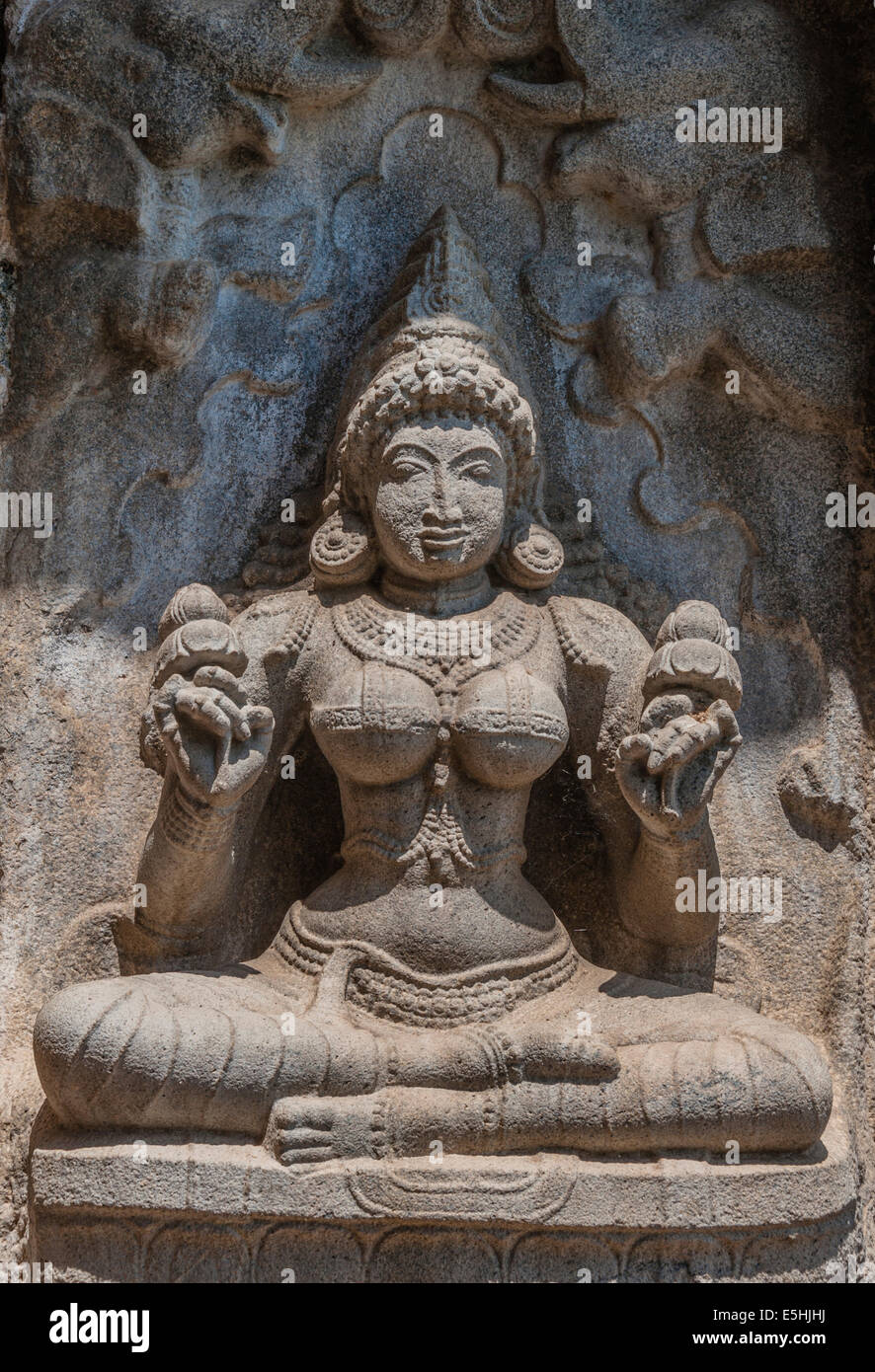 Pregando dea indiana, rilievo, Gangaikonda Cholapuram, Ariyalur, Tamil Nadu, India Foto Stock