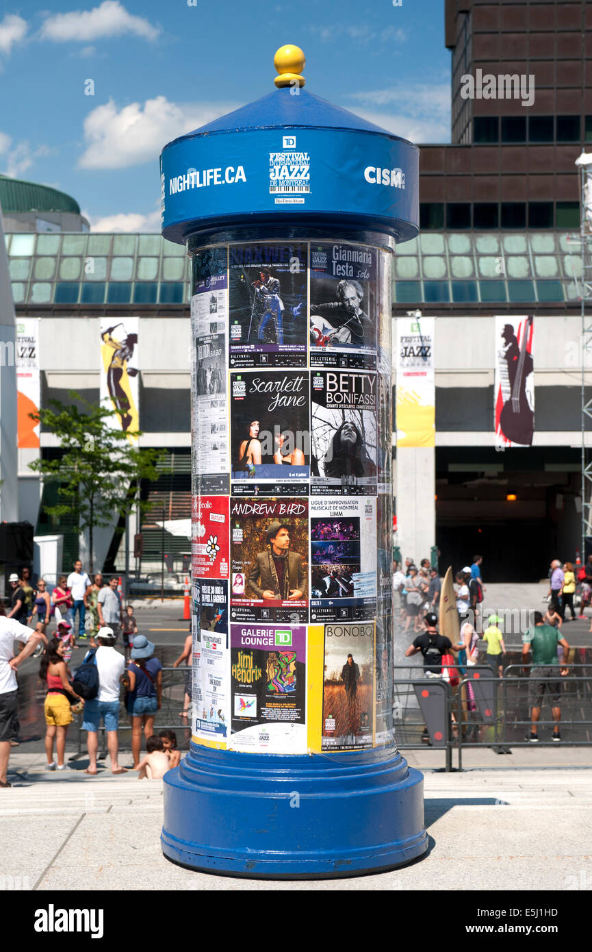 Morris colonna mostra la pubblicità per il Jazz festival di Montreal. Foto Stock