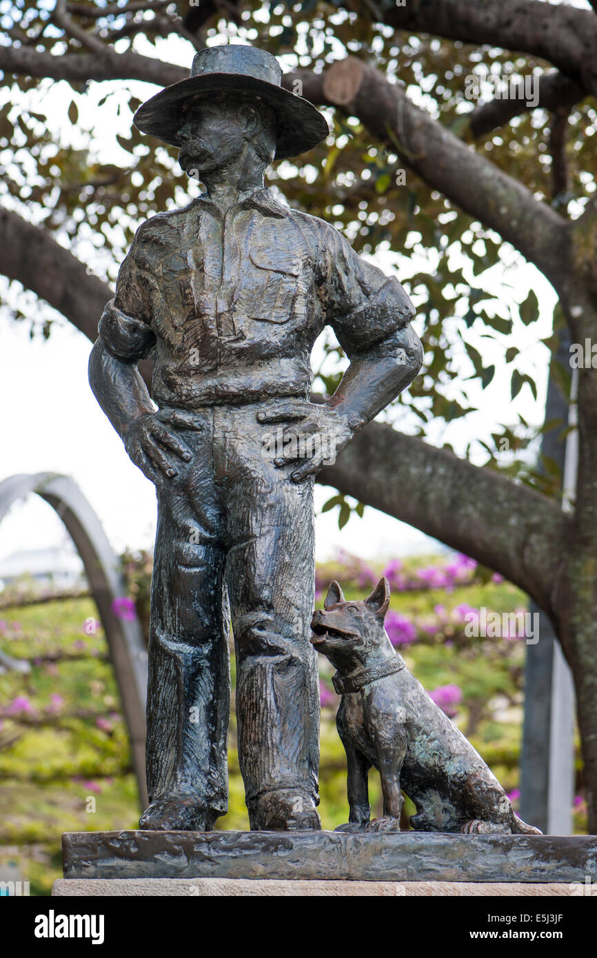 Statua di un uomo e il suo cane, Brisbane, Australia Foto Stock