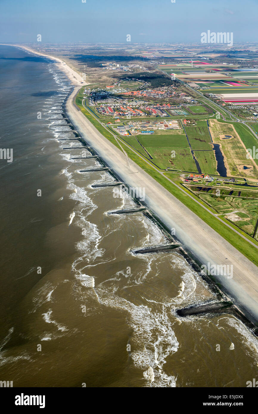 Paesi Bassi, Petten, mare dyke chiamato Hondsbossche Zeewering. Antenna Foto Stock
