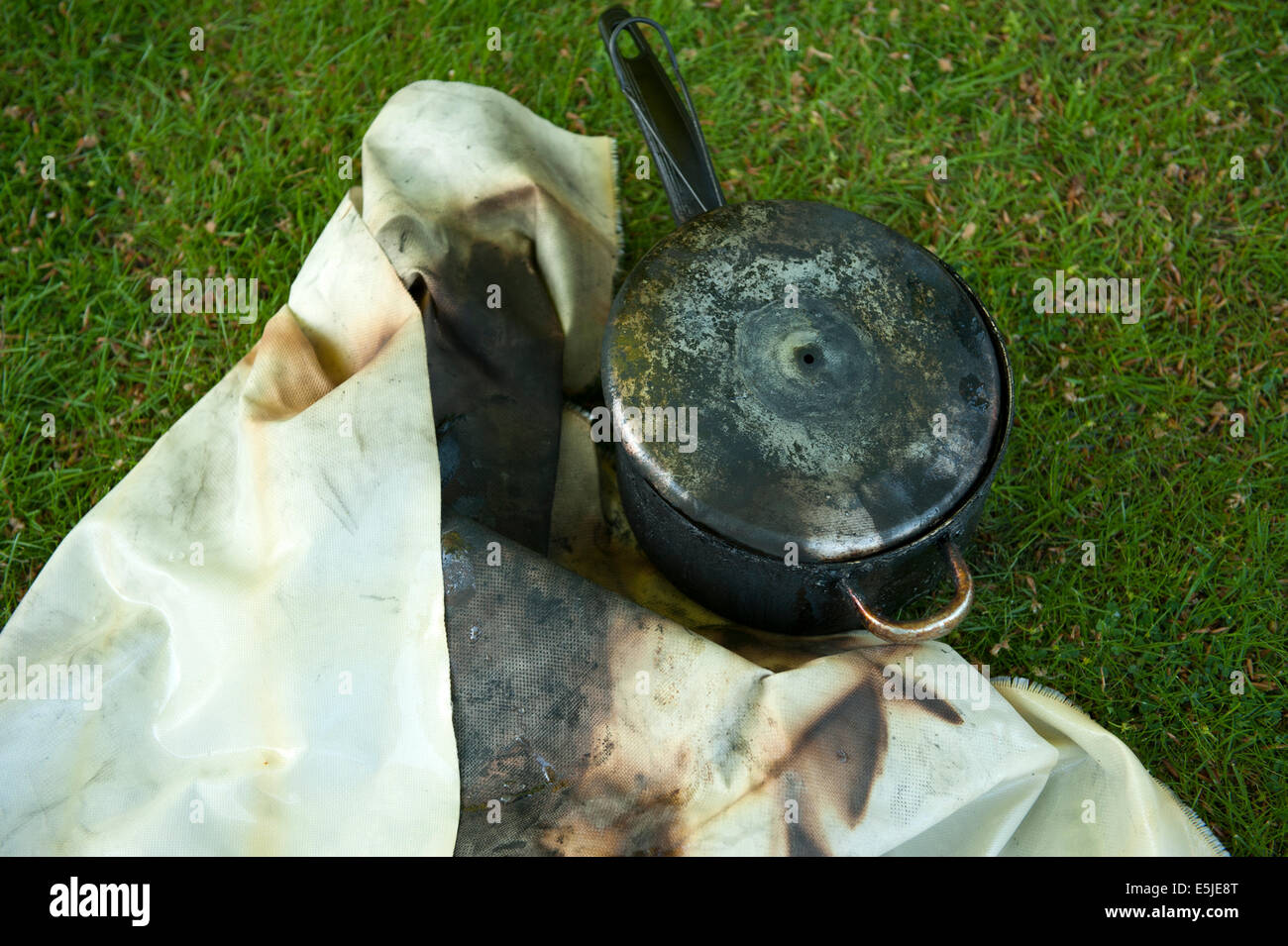 Coperta antincendio soffocare Chip Pan Fire bruciato cucina Foto Stock