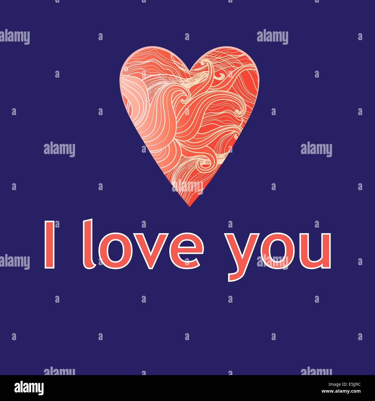 Grafica brillante biglietto di auguri con il cuore su uno sfondo blu Foto Stock