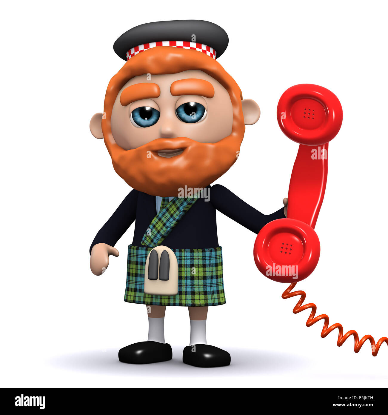 3D render di uno scozzese rispondere al telefono rosso Foto Stock