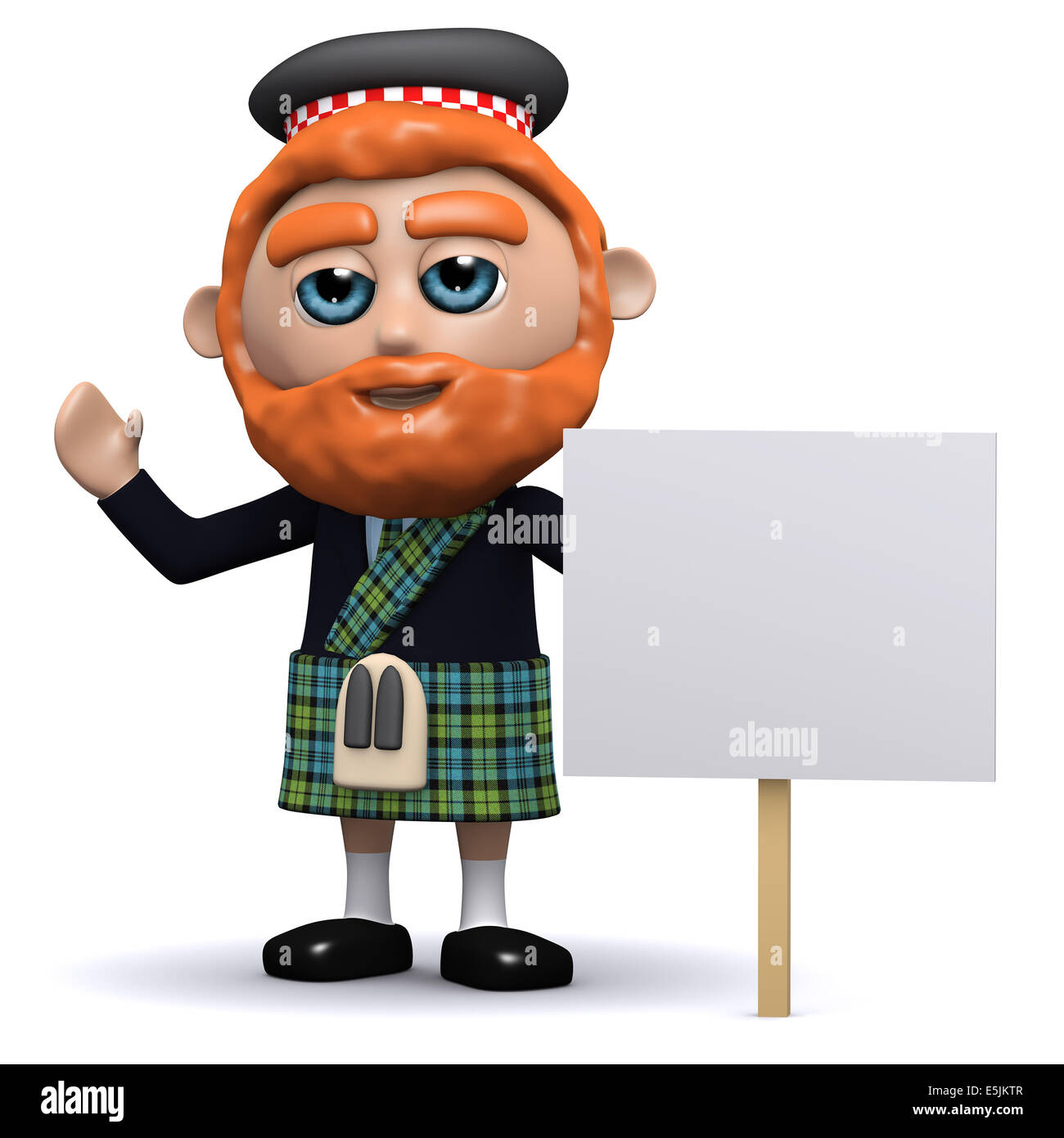3D render di uno scozzese con un cartellone Foto Stock