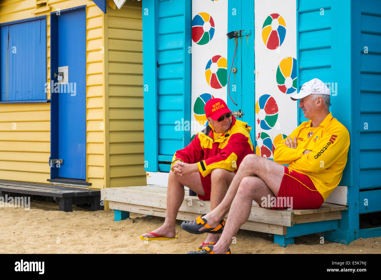 Melbourne Australia,Brighton Beach,cabine,cabine,uomo maschile,bagnino,AU140322019 Foto Stock