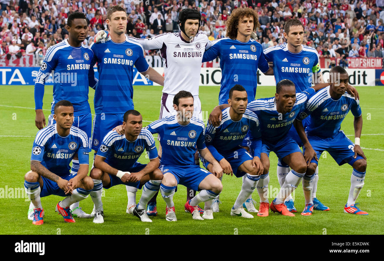 Team di Chelsea prima FC Bayern Munich vs Chelsea FC finale di UEFA Champions League game Foto Stock