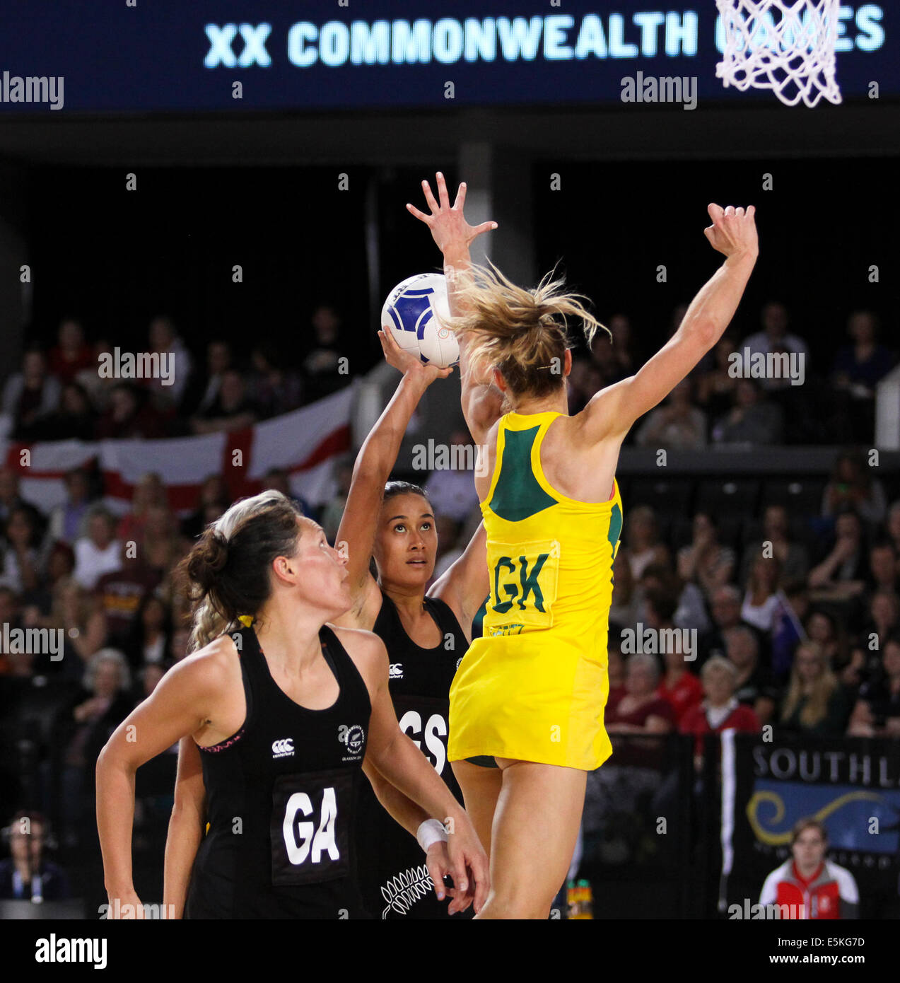 SSE Idro Glasgow Scotland 3 agosto 2014. Giochi del Commonwealth Glasgow il giorno 11. Netball Aus finale v NZL. Australia prendere l'oro da 58 obiettivi e 40. Foto Stock