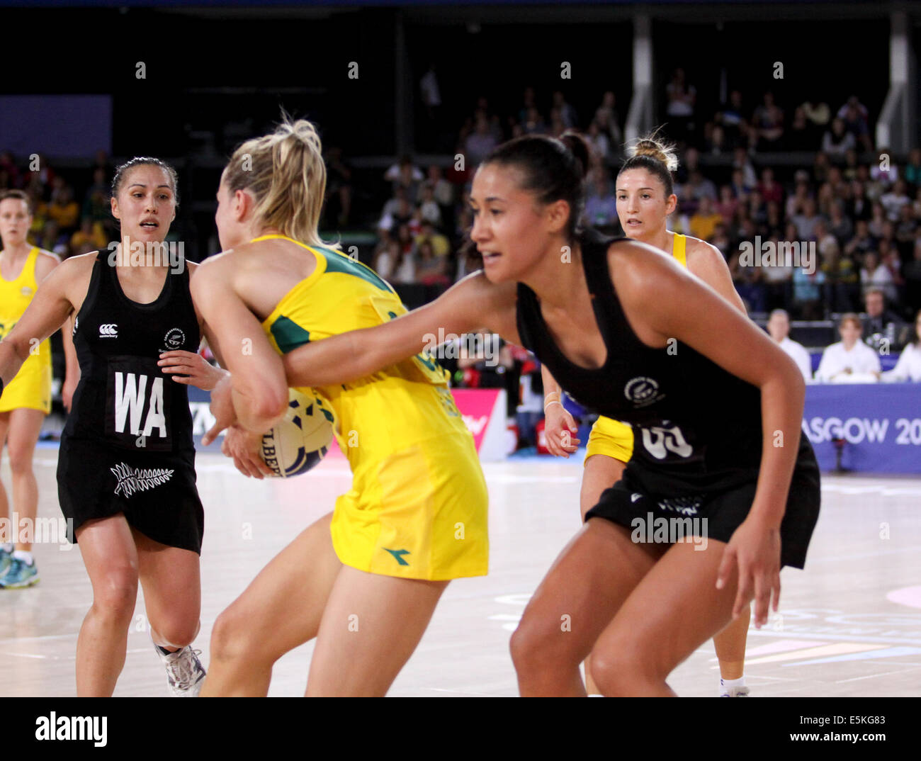 SSE Idro Glasgow Scotland 3 agosto 2014. Giochi del Commonwealth Glasgow il giorno 11. Netball Aus finale v NZL. Australia prendere l'oro da 58 obiettivi e 40. Foto Stock