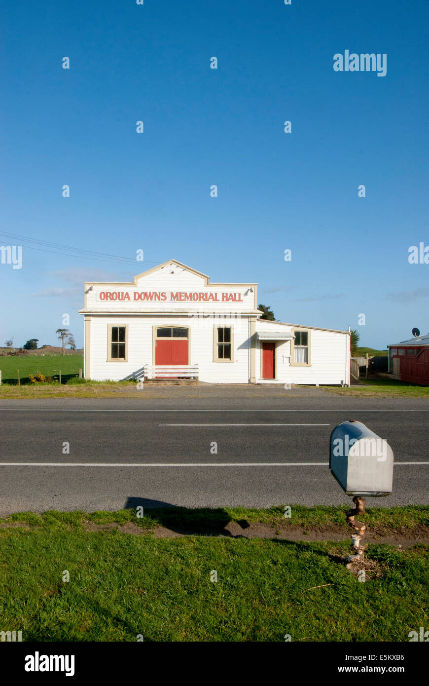 Sala della comunità a Orua Downs, nei pressi di Palmerston North, Manawatu Affitto, Isola del nord, Nuova Zelanda Foto Stock