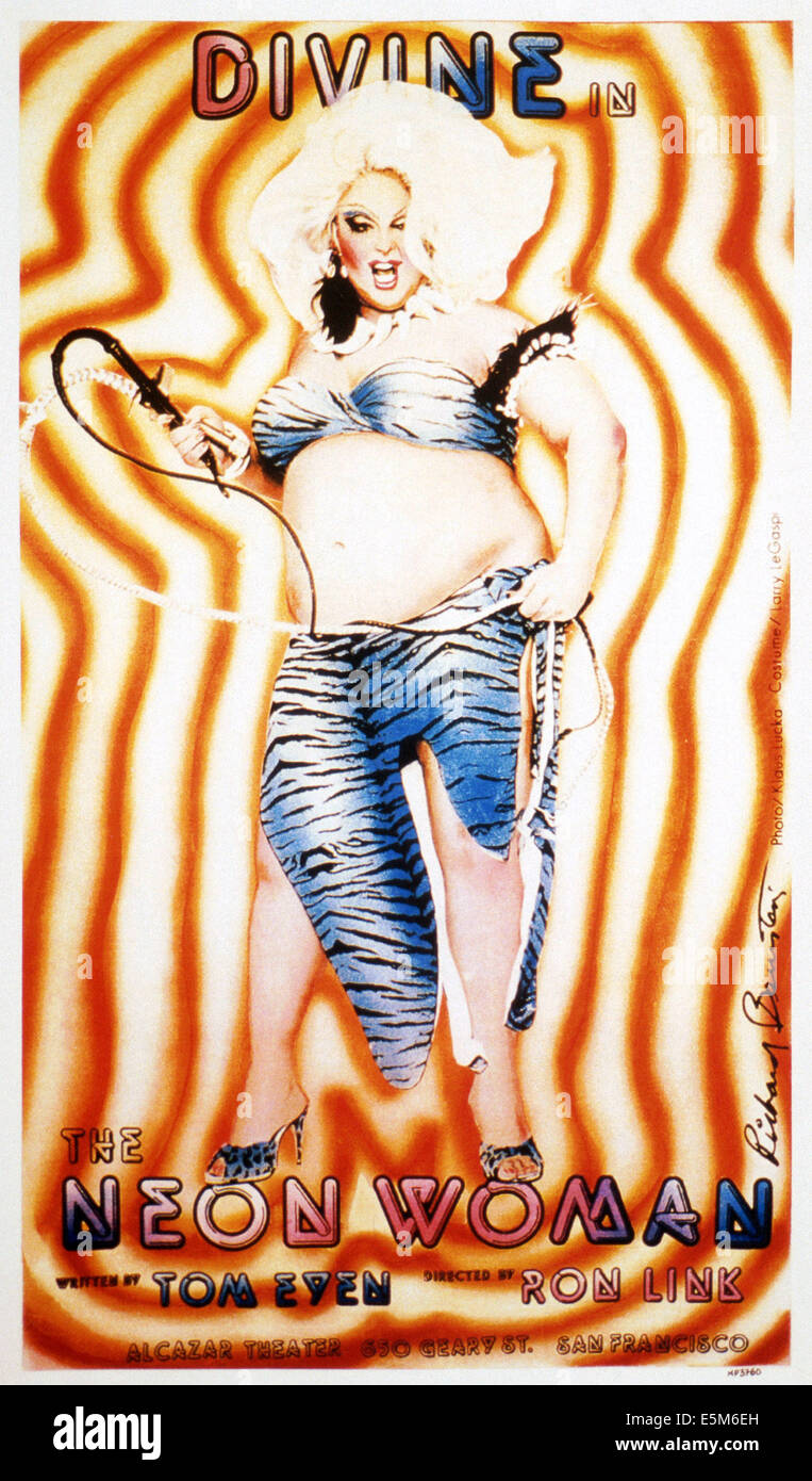 La donna al neon, noi poster, divina (aka Glen Milstead), Alcazar Theatre di San Francisco, California, 1978 Foto Stock
