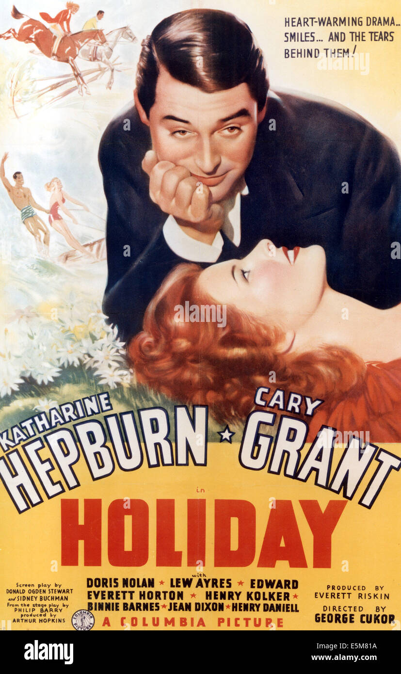HOLIDAY, Cary Grant, Katharine Hepburn, 1938, poster del filmato Foto Stock