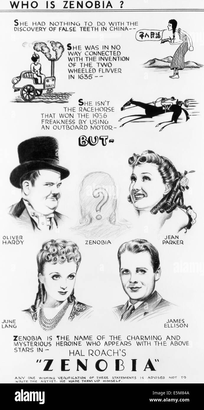 ZENOBIA, Oliver Hardy, Jean Parker, Giugno Lang, James Ellison, 1939 Foto Stock