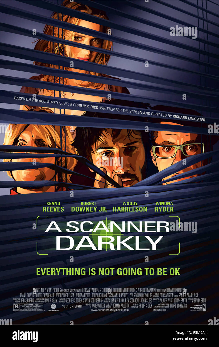 A Scanner Darkly, Winona Ryder, Woody Harrelson, Keanu Reeves, Robert Downey Jr., 2006, ©Warner indipendente/Everett Collection Foto Stock