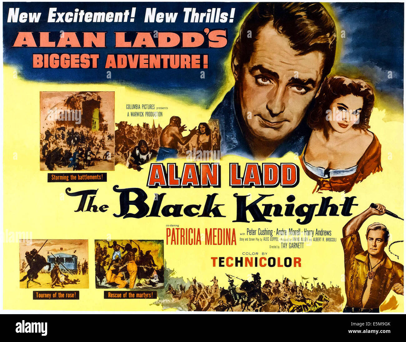 Il Cavaliere Nero, in alto a destra da sinistra: Alan Ladd, Patricia Medina; in basso a destra: Alan Ladd; stile 'A' semi-foglio poster, Foto Stock