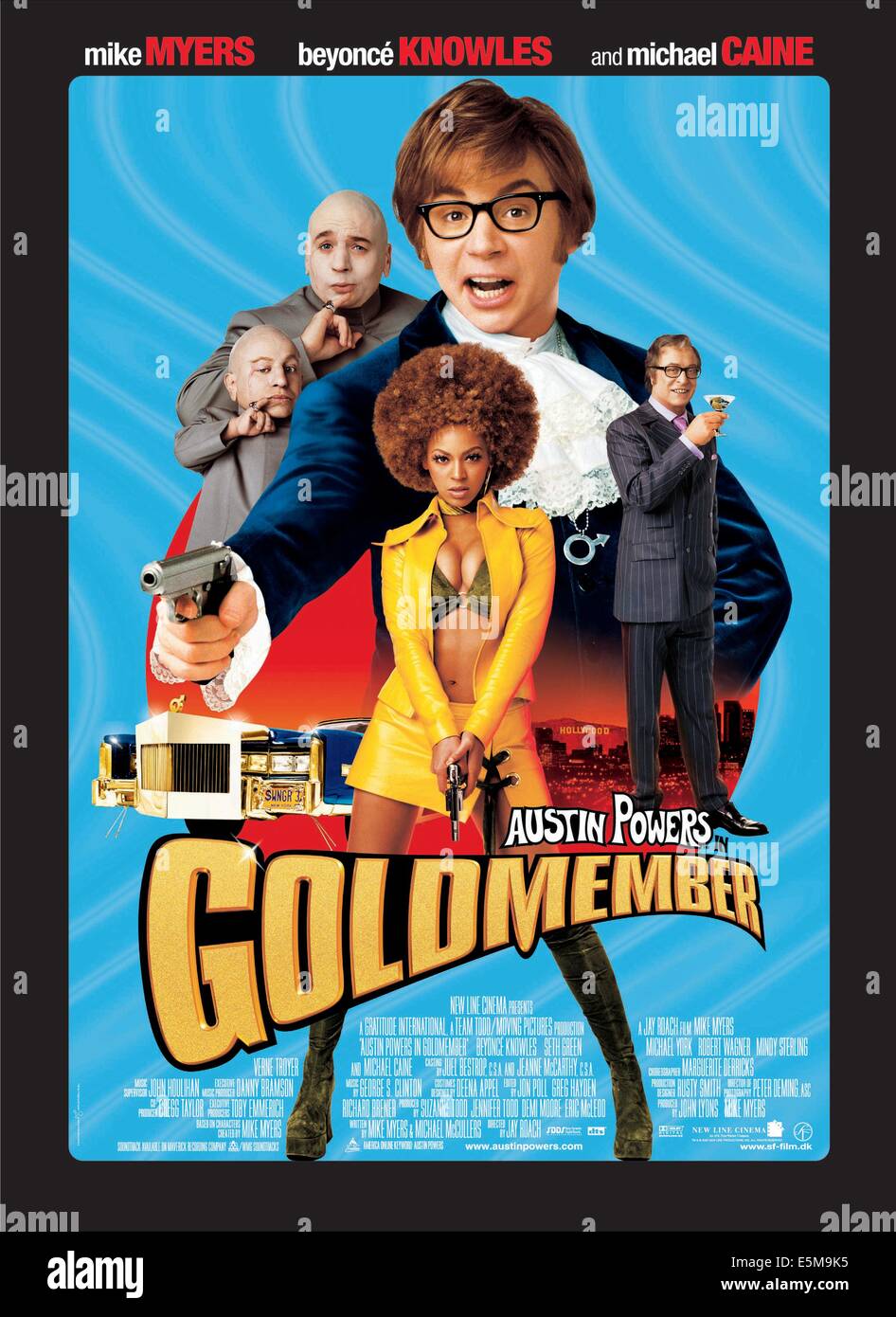 AUSTIN POWERS IN GOLDMEMBER, posteriore da sinistra: Verne Troyer, Mike Myers, Mike Myers, Michael Caine, Beyonce Knowles (anteriore), Foto Stock