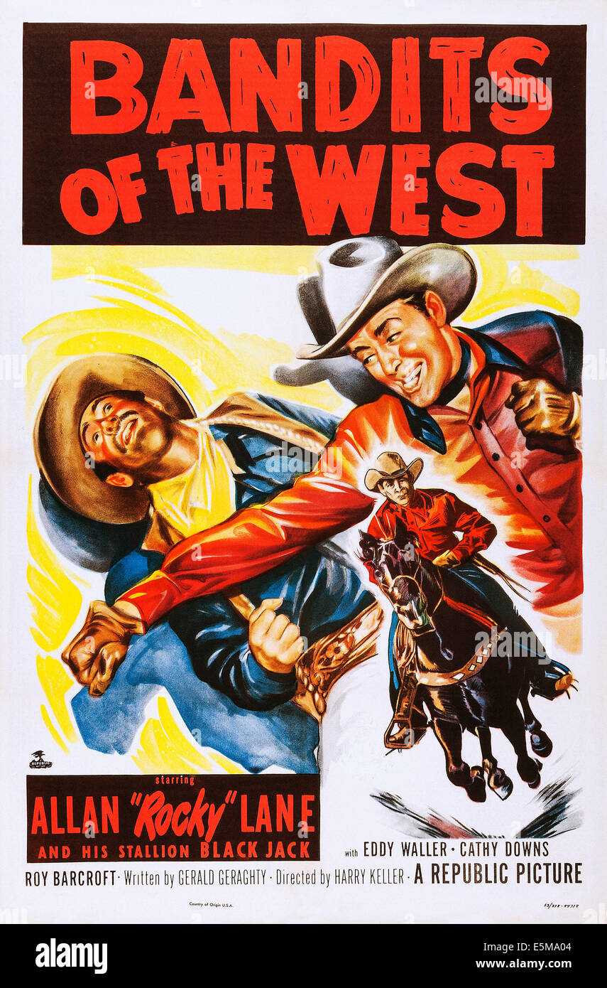 Banditi del West, a destra e in basso: Allan "Rocky" Lane, Black Jack, 1953. Foto Stock