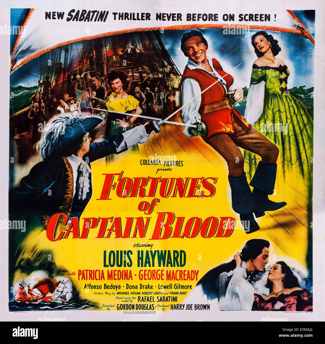 Fortune del capitano sangue, noi locandina, Louis Hayward (in alto a sinistra), Patricia Medina (in alto a destra), 1950 Foto Stock